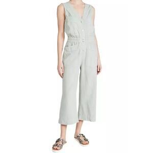 DL1961 Jumpsuit Womens Medium Green Debbie Linen Lyocell Crop Wide Leg